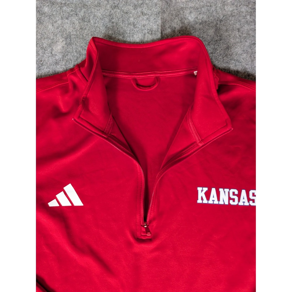 Adidas Mens Kansas Jayhawks Quarter Zip Pullover Red Performance Shirt XL - Picture 6 of 9